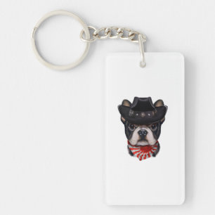 Cowboy Hat and Flag French Bulldog For Dog Lover Keychain