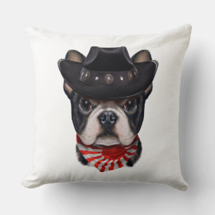 Cowboy Hat and Flag French Bulldog For Dog Lover Throw Pillow