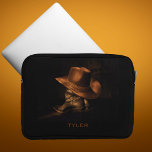 Cowboy Hat and Leather Boots Masculine Personalize Laptop Sleeve<br><div class="desc">A pair of black leather cowboy boots stand on the floor with a brown cowboy hat draped over the top. Personalize by editing the text or delete text for no name.</div>