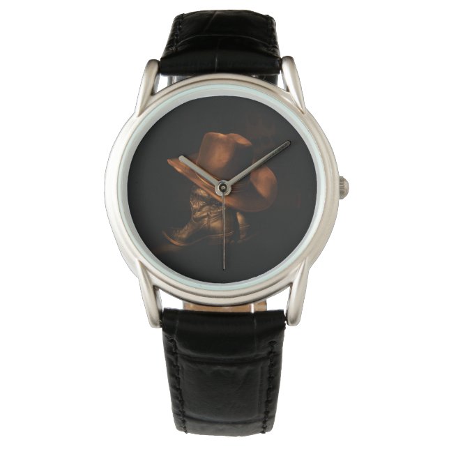 Cowboy Hat and Leather Boots Masculine Watch (Front)