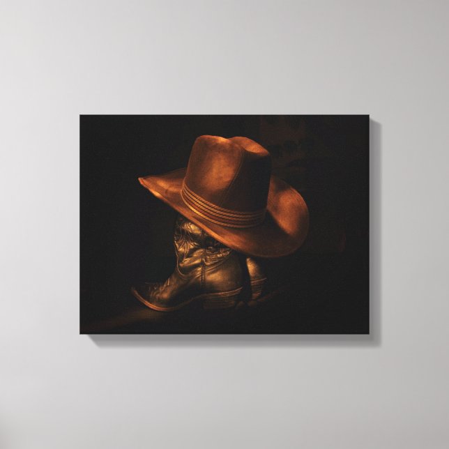 Cowboy Hat and Leather Boots Rustic Masculine Canvas Print (Front)