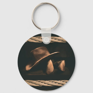 Cowboy hat, boots and rope western style masculine keychain