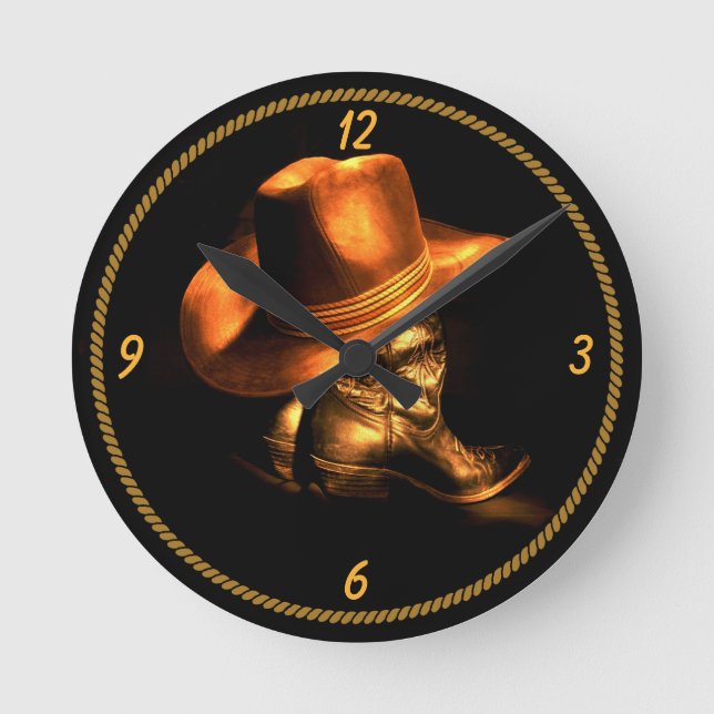 COWBOY HAT & BOOTS   ROUND CLOCK (Front)