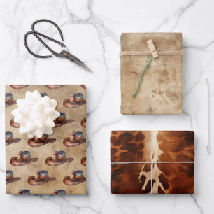 Cowboy Hat Cowhide Wrapping Paper Sheet