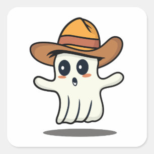 Cowboy Hat Ghost Square Sticker