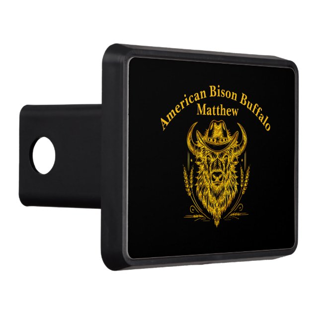 Cowboy Hat Golden Buffalo Art Trailer Hitch Cover (Right)