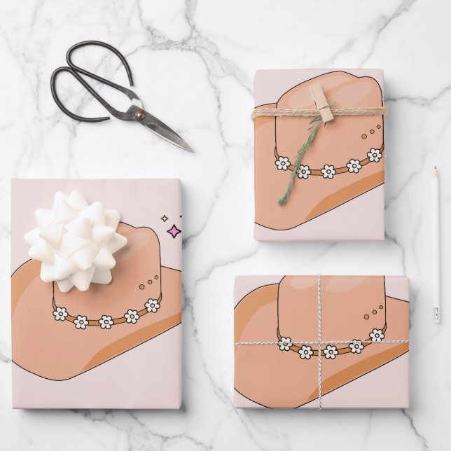 Cowboy Hat Neutral Beige Wrapping Paper Sheet (Front)