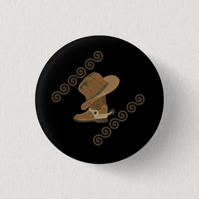 Cowboy Hat on Cowgirl Boots 1 Inch Round Button (Front)