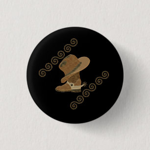 Cowboy Hat on Cowgirl Boots 1 Inch Round Button
