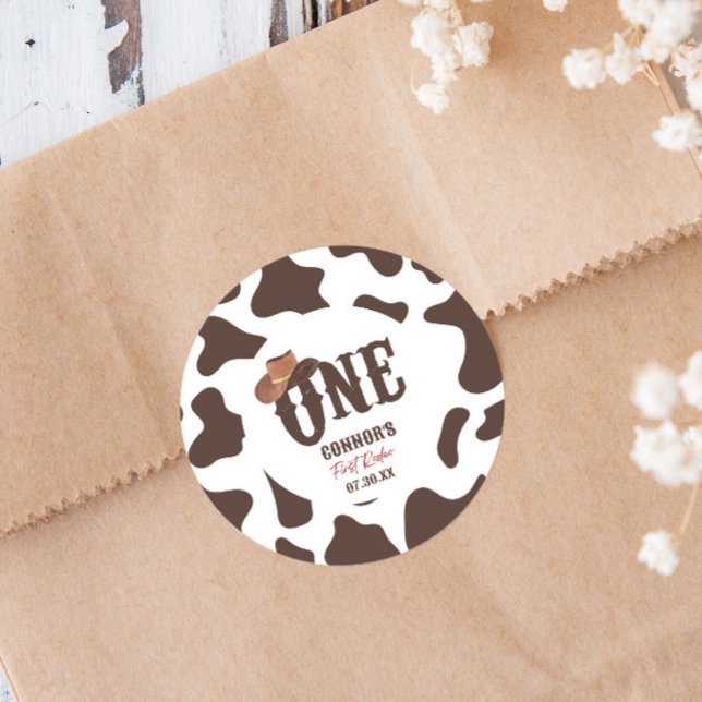 Cowboy Hat ONE First Rodeo 1st Birthday Party Classic Round Sticker (Creator Uploaded)