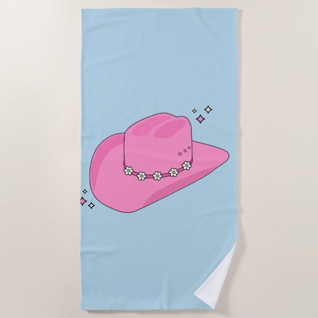 Cowboy Hat Preppy Pink And Blue Beach Towel (Front)
