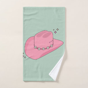 Cowboy Hat Preppy Pink And Green Bath Towel Set