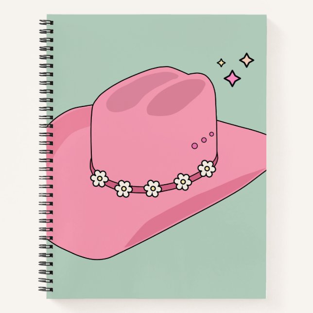 Cowboy Hat Preppy Pink And Green Notebook (Front)