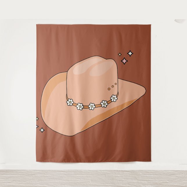 Cowboy Hat Rust Terracotta Tapestry (Front)