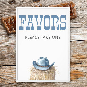 Cowboy Hat Western Blue Baby Shower Favour Sign