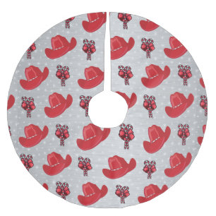 Cowboy Hats And Candy Canes On SilverChristmas Brushed Polyester Tree Skirt