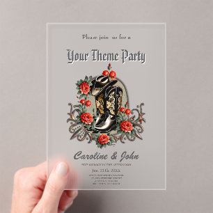 Cowboy hearts: A poem of boots and flowers. Acrylic Invitations