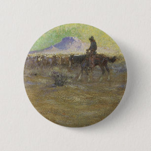 Cowboy Herding Cattle on the Range by Lon Megargee 2 Inch Round Button