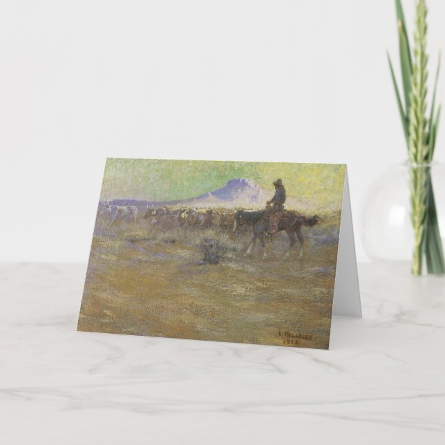 Cowboy Herding Cattle on the Range by Lon Megargee Card (Front)
