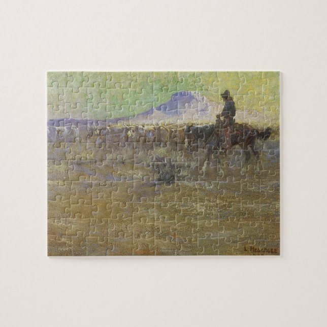Cowboy Herding Cattle on the Range by Lon Megargee Jigsaw Puzzle (Horizontal)