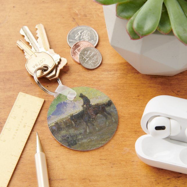 Cowboy Herding Cattle on the Range by Lon Megargee Keychain (Desk)