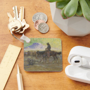 Cowboy Herding Cattle on the Range by Lon Megargee Keychain