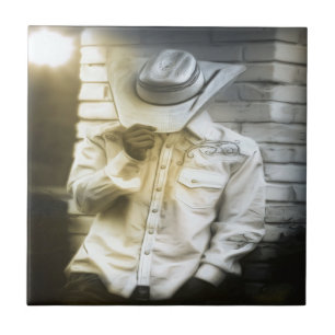 Cowboy Holding His Hat Tile