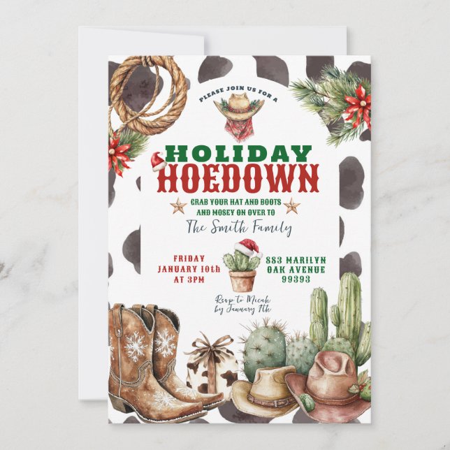 Cowboy Holiday Hoedown Invite (Front)