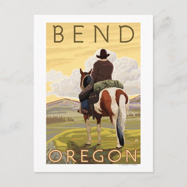 Cowboy & Horse - Bend, Oregon Postcard (Front)