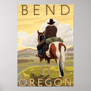 Cowboy & Horse - Bend, Oregon Poster