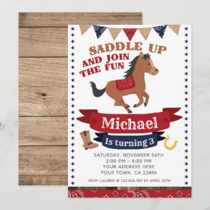 Cowboy, Horse Birthday Invitation