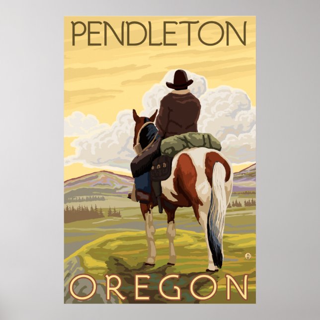 Cowboy & Horse - Pendleton, Oregon Poster (Front)
