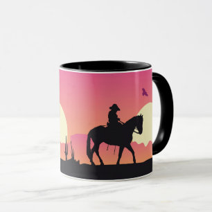 Cowboy Horse Pink Sunset Desert Mug