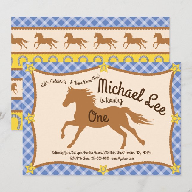 Cowboy Horse Pony Birthday Invitations (Front/Back)