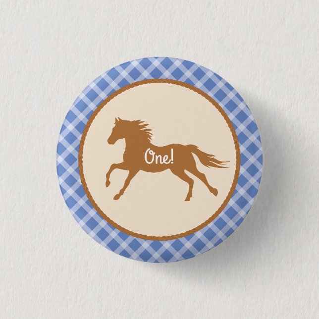 Cowboy Horse Pony Cute 1st Birthday Party Theme 1 Inch Round Button (Front)