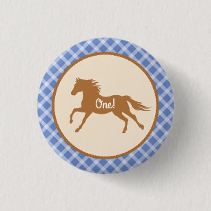 Cowboy Horse Pony Cute 1st Birthday Party Theme 1 Inch Round Button
