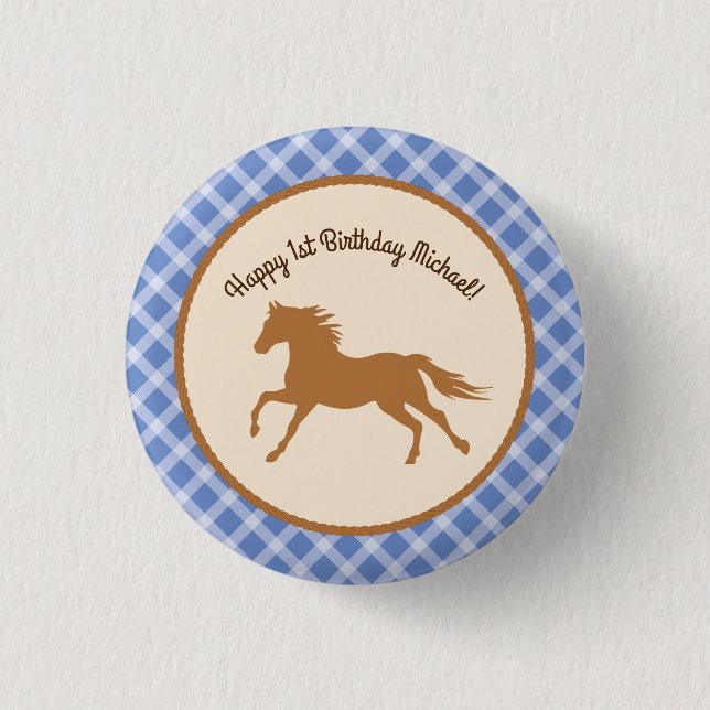Cowboy Horse Pony Cute 1st Birthday Party Theme 1 Inch Round Button (Front)