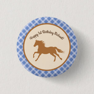 Cowboy Horse Pony Cute 1st Birthday Party Theme 1 Inch Round Button