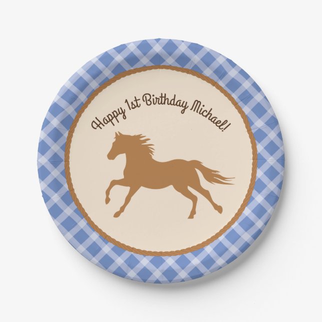 Cowboy Horse Pony Cute 1st Birthday Party Theme Paper Plate (Front)