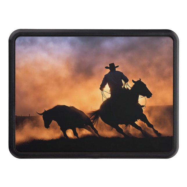 Cowboy Horse Roping Riding Steer Bull Trailer Hitch Cover (Front)