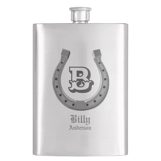 Cowboy Horse Shoe Personalized Monogram  Hip Flask (Front)