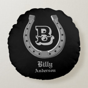 Cowboy Horse Shoe Personalized Monogram Round Pillow