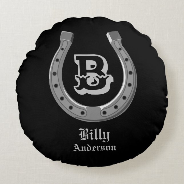 Cowboy Horse Shoe Personalized Monogram Round Pillow (Front)