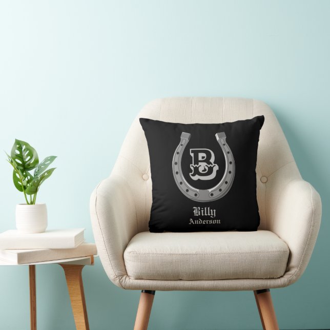 Cowboy Horse Shoe Personalized Monogram Throw Pillow (Chair)