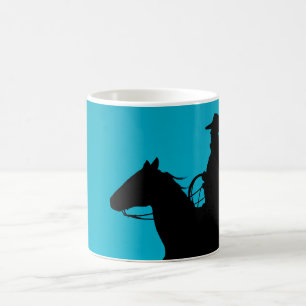 Cowboy & Horse Silhouette on Turquoise Coffee Mug