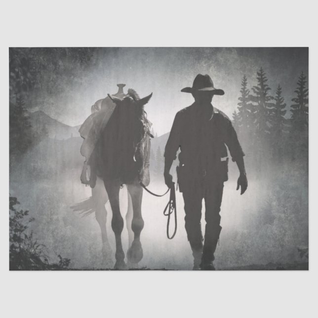 Cowboy Horse Silhouette Tissue Paper (Front)