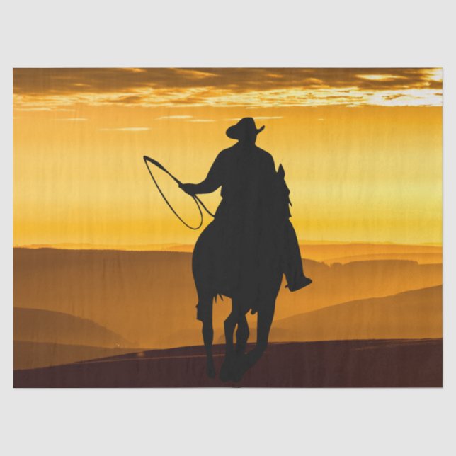 Cowboy Horse Sunset Silhouette Tissue Paper (Front)