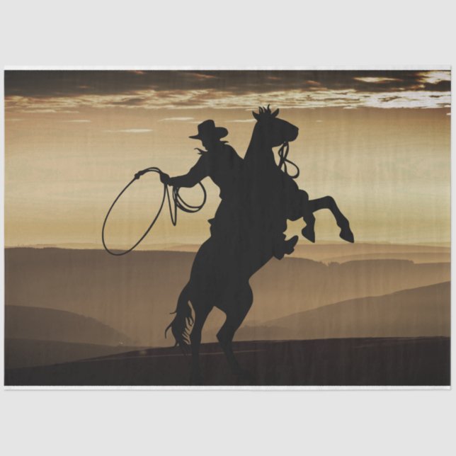 Cowboy Horse Sunset Silhouette Tissue Paper (Front)