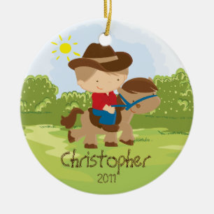 Cowboy Horseback Rider Boy Christmas Ornament