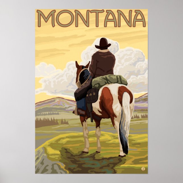 Cowboy & HorseMontanaVintage Travel Poster (Front)
